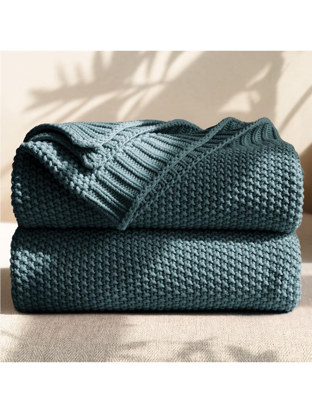100% Cotton Cable Knit Throw Blanket, Lightweight Soft Knit Blanket 50x60 Teal
